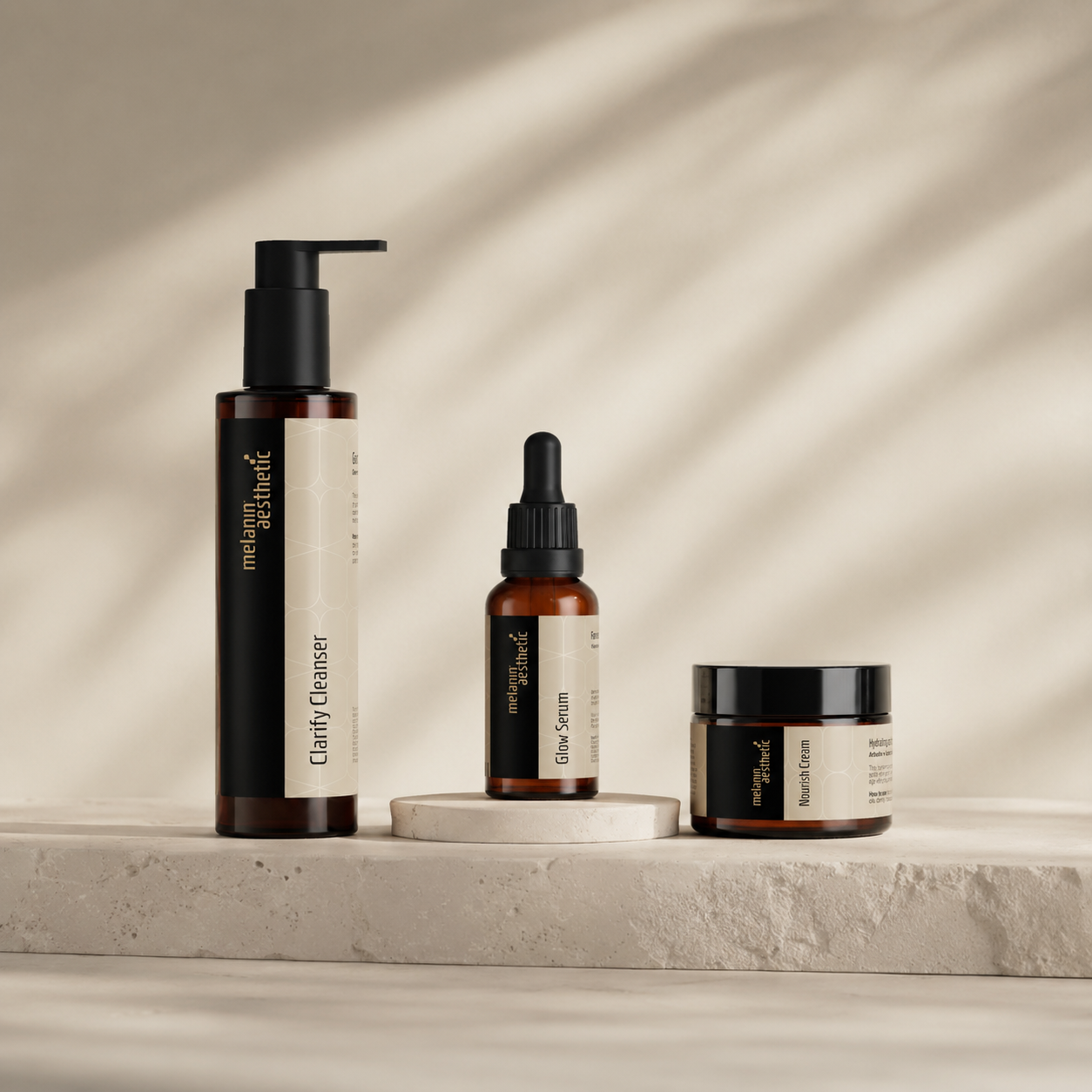 Even Skin Routine – Clarify Cleanser, Glow Serum en Nourish Cream, complete routine voor een egale huidtint